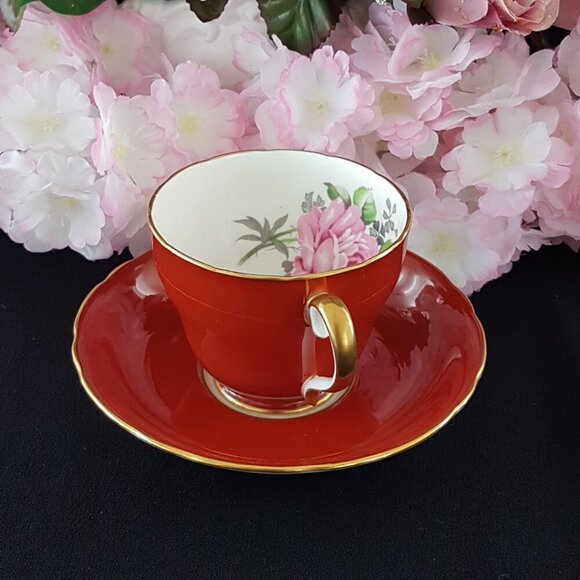 Adderley Maroon Bone China Tea Cup & Saucer - Picture 6 of 9